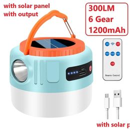 Hand Tools V65 Solar Powered Usb Rechargeable 300Lm Led Cam Lanterns 6 Gears Waterproof Portable Outdoor Hiking Searchlight Lights Dro Dhvoj