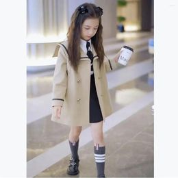 Jackets Kids Baby Girl Khaki Navy Collar Trench Coat Autumn Winter Double-Breasted Fashion High-grade Teenage Long Windbreaker