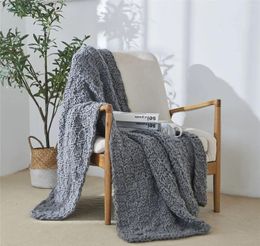 Blankets 2024 Brand Stripe Plaid Blanket Fluffy Soft Iceland Yarn Hand Crochet Sofa Throw Home Decorative Gray Knitted