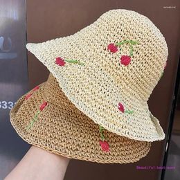 Wide Brim Hats Crochet Cherry Bucket Hat Multicolor Foldable Cool Cap DropShip