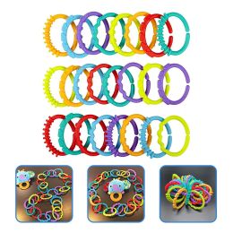 24 Pcs Plastic Playes Door Card Baby Toys Crib Links Bed Ring Teether Stroller Connecting Attach Child
