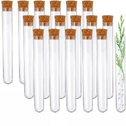 10Pcs 12x100mm Transparent Laboratory Clear Plastic Test Tubes With Corks Caps Round Bottom Candy Bottle Wedding Gift Vial