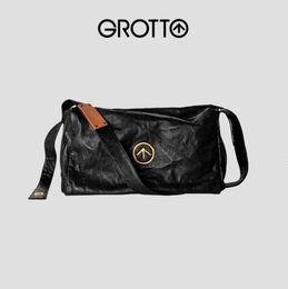 GROTTO Personal Music Genderless Black Stone Bags Small Fold Premium Feel Large Capacity One Shoulder Crossbody Minority simplicity