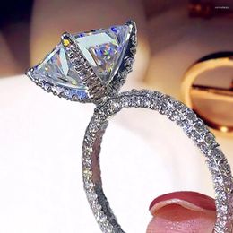 Wedding Rings 2024 Square Princess Cubic Zirconia Women Paved CZ Stone Simple Versatile Female Finger Ring Fashion Jewellery