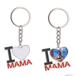 Keychains Lanyards Fashion Sublimation Blank Keychain Designer I Love Mama Papa Heart Sier Alloy Car Key Ring Keyring Handbag Carab Dh7Yq
