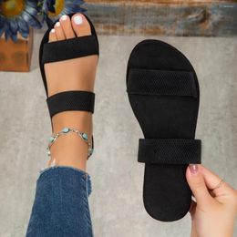 Slippers Summer Women's Simple 2024 Solid Color Fabric Flat Shoes Casual Open Toe Black Sandals Woman Beach Big Size