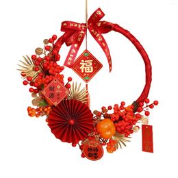 Decorative Flowers Year Wreath Winter Front Door Decoration Hanging With Red Berries Artificial Floral For Window Porch