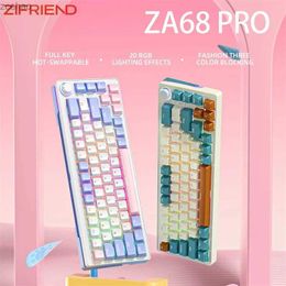 Keyboards ZIFRIEND ZA68 Pro 68 Key 3-Mode Mechanical Keyboard PBT RGB Wireless Bluetooth 2.4GHz Hot Plug 65% 60% Gaming KeyboardL2404