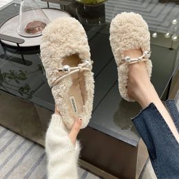 Sandals Closed Toe Sandals Female Shoe 2024 Women's Clogs With Heel Girls New Thick Fur Outside Flat Low Basic Rome Rubber Slipper Fabri