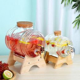 Wine Glasses Cold Water Kettle Glass With Faucet Wooden Stopper Cover Sealed Fruit Tea Juice Household Refrigerator Big Capacity Drink