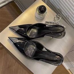 Dress Shoes 6CM 9CM Thin High Heels Women Pumps 2024 Spring Patent Leather Mules Sexy Party Prom Slip-On Sandals H240403G8E1