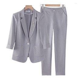 Women's Two Piece Pants Spring Summer Formal Business Suits With And Jackets Coat Half Sleeve Office Ladies Professional Blazers Set