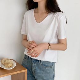 Women's T Shirts 2024 Summer V-Neck White T-Shirts Short Sleeve Casual Loose Bottoming Fashion Korean Shirt Basic Tops Female