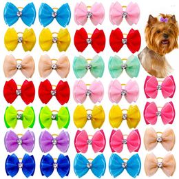 Dog Apparel 20pcs Handmade Pet Hair Bows Rhinestone Variety Lace Ribbon Bow Dogs Grooming Accessories Supplies