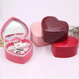 Jewellery Pouches Heart Shape Storage Box Crocodile Pattern Leather Detachable Case Earrings Necklace Rings Display Supplies
