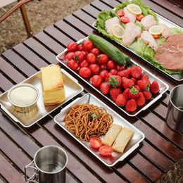 Plates Outdoor 304 Stainless Steel Barbecue Plate Thickened Rectangular Sushi Flat Tray Korean Tableware