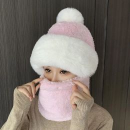 Zimowy zestaw szalików z kapturem dla kobiet pluszowy szyja ciepła Rosja na zewnątrz wiatrowoodporną czapkę grube pluszowe puszyste czapki
