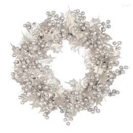 Decorative Flowers Silver And Gold Wreath 16 Inch Christmas Door Holiday Shatterproof Hang Ornament For