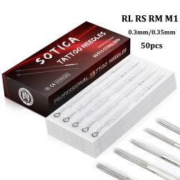 Needles Sotica 50pcs Tattoo Needles Disposable Sterile 0.3/0.35mm Standard RL RS RM M1 Tattoo Needles for Makeup Tattoo Machine Supplies