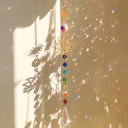 Sun Catcher Crystal Lotus Hanging Crystals Stained Glass Suncatcher Outdoor Decor Rainbow Maker Prism Chakras Garden Decoration