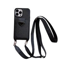 Card Pocket Crossbody Lanyard Hard Phone Case For Iphone 12 13 12Pro 14 Pro Metal Triangle Logo For Apple 14Pro 14Plus Cover