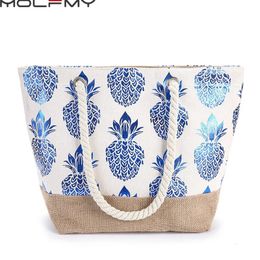 Womens Canvas Handbag Large Capacity Shopping Bag Pineapple Print Shoulder Fashion Female Beach Tote Summer 240329