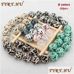 Baby Teethers Toys 50Pcs Sile Beads Leopard Print 12/15Mm Teether Teething Terrazzo Diy Jewellery A Pacifier Clip Making 210907 Drop Del Dhzwa