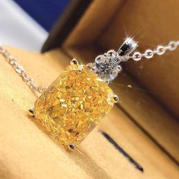 Huitan Gorgeous Yellow Square Cubic Zirconia Pendent Necklace Women Delicate Engagement Neck Necklace Gift Lady's Trendy Jewellery
