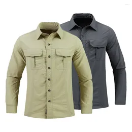 Men's Casual Shirts Classic Button-up Shirt Outdoor Workwear For Men Quick Dry Breathable Long Sleeve With Big Pockets Plus Size Solid Colour