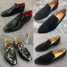 Designer Men Shoes Office Formal Oxford Real Leather Spikes Heel Shoes Black Pointed Toe Rhinestone Business Work Dress Shoe Wedding Party Shoes Big Size 38-48 NO492-8