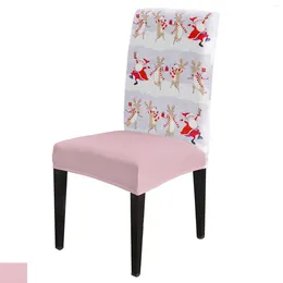 Chair Covers Christmas Elk Illustration Dining Cover 4/6/8PCS Spandex Elastic Slipcover Case For Wedding Home Room