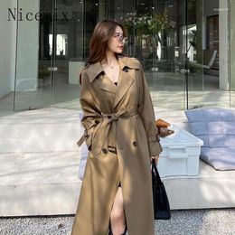 Women's Trench Coats Black Windbreaker Coat For Women Autumn British Style Mid Length Over Knee Korean Slim And Elegant Long