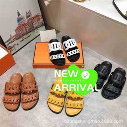 Oran Sandals Summer Leather Slippers Genuine Leather Summer Leather Thick Soled Cute Second Uncle Shoes Pig Nose Line Slippers Beach Sandals