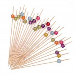 Drinking Straws 100PCS Disposable Bamboo Cocktail Toothpicks Fruit Salad Sandwich Buffet Cake Desserts Picks Toothpick Skewer Party Supplies