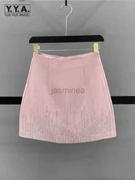 Urban Sexy Dresses New Spring Summer Women Fashion A-Line Skirt Casual Zipper High Waist Diamonds Solid Colour Office Lady Pink Black Short Skirts 2443