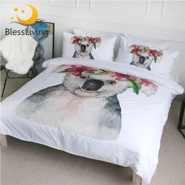 Bedding Sets BlessLiving Koala Set Kids Cartoon Duvet Cover Watercolour Comforter Floral Tropical Animal Bed 3pcs Dropship