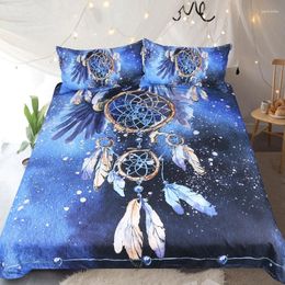 Bedding Sets Bohemian Dream Catcher Blue Background Feather Duvet Cover Set Printing Boho Comforter King