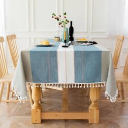 Table Cloth Korean Style Tablecloth Simple Panelling Stripe Party Gala Fringed Cotton Linen Home Decoration Cover