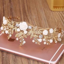 Baroque Queen Gold Bridal Crown Floral Tiaras Headpiece High Quality Wedding Prom Party Tiara Hair Accessories Fair Maiden Headpie1877607