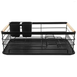 Kitchen Storage Iron Rack Organiser Shelf Dish Racks Drying Over The Sink Holder For Countertop Wood Assesorie