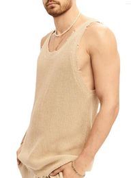 Men's Tank Tops Knitted Sleeveless Sweater Vest Loose Men Loose-Fitting Shirt Male