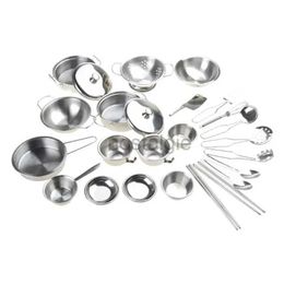 Kitchens Play Food 25Pcs Stainless Steel Cooking Playset Kids House Kitchen Children Pretend for Play Cookware 2443