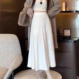 Skirts White Knitted Skirt For Women In Spring Loose Flesh-covering Slimming Pleated Lazy Casual Mid-length Large Hem