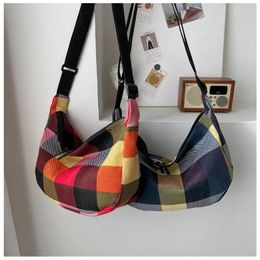 Shoulder Bags Women's Bag Large Plaid Canvas Crossbody For Women 2024 Cotton Cloth Fashion Female Students School Satchels