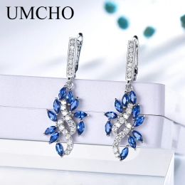 Ohrringe Umcho Blue Sapphire Drop Ohrringe für Frauen echte 925 Sterling Silber Edelstein September Edelstein Geburtstagsfeier Geschenk für sie