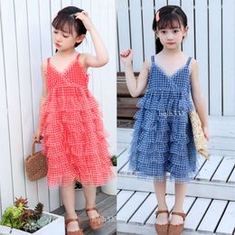 Mädchen 2024 Sommer neuer Schlingrock Fluffy Cake Little Girl's Western Style Korean Prinzessin Kleid