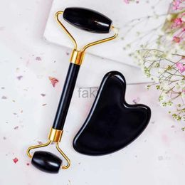 Massage Stones Rocks Natural Black Obsidian Roller Face Gua Sha Tool Set Crystal Stone Massager Skin Care Facial Body Neck Health Massage Scraper 240403