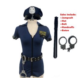 Women Blue Sexy Costume Female Cop Officer Uniform Halloween Fancy Party Cosplay woman Stage Performance Outfit 240319