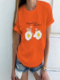 Women039s new European and American Personalised printing Daisy Amazon Tshirt women039s round neck short sleeve cotton top9892808