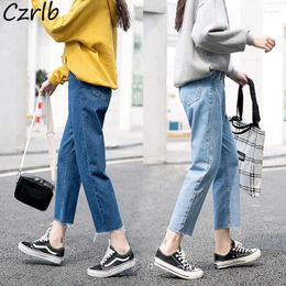 Women's Jeans Women Ripped Vintage Ankle Length Trousers Leisure Loose Simple Students Lady All-match Cozy Washed Retro Denim Clothing